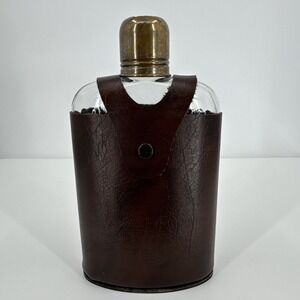 Hickok Travel‎ Glass Flask Split Brown Vinyl Whiskey Sip Nip 7.5" Vintage